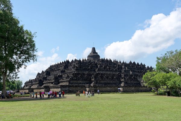 Stone stupas and terraces of Borobudur temple in Central Java, Indonesia, featured in the GoBeyondOrdinary campaign