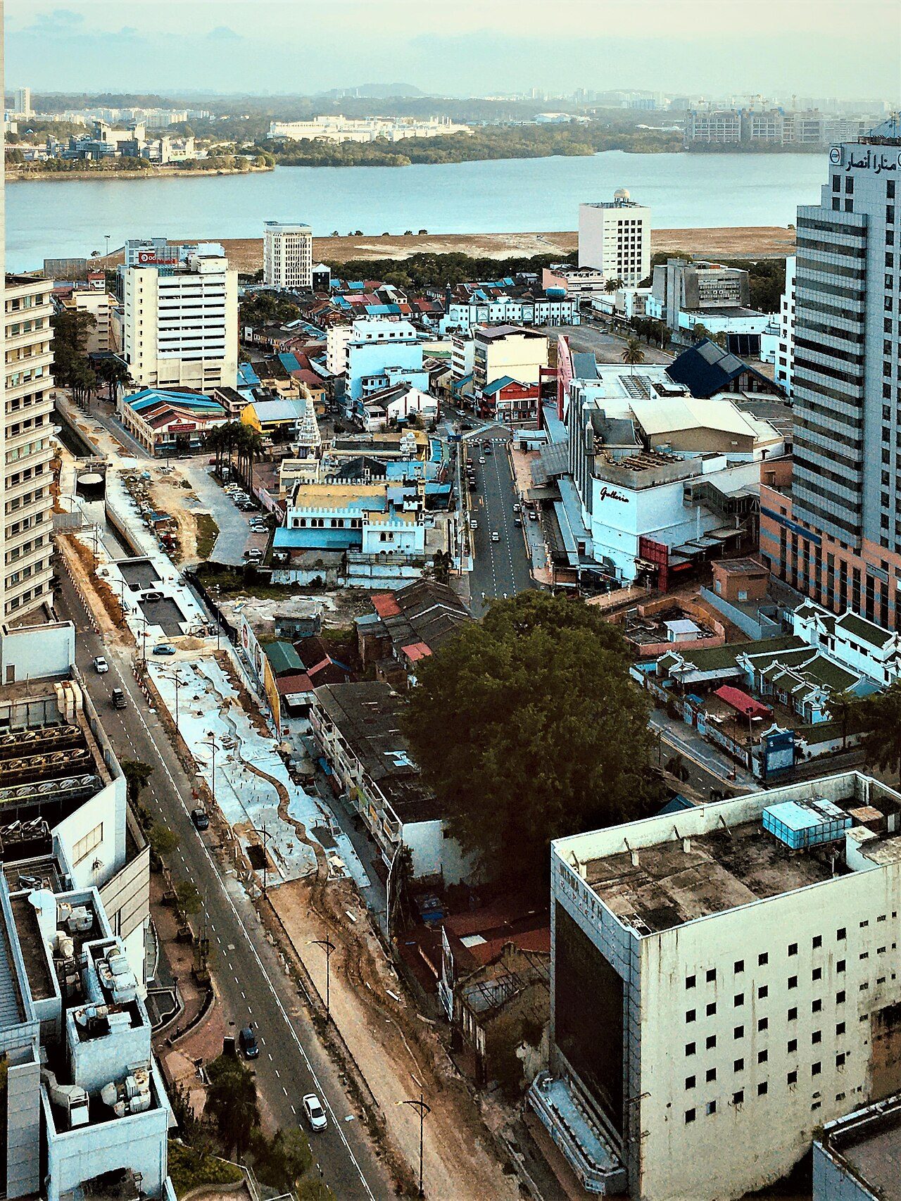 View from one of the Johor Bahru hotels by JB Sentral: the old quarter, Jalan Wong Ah Fook and the Straits of Johor seen from the Holiday Inn tower