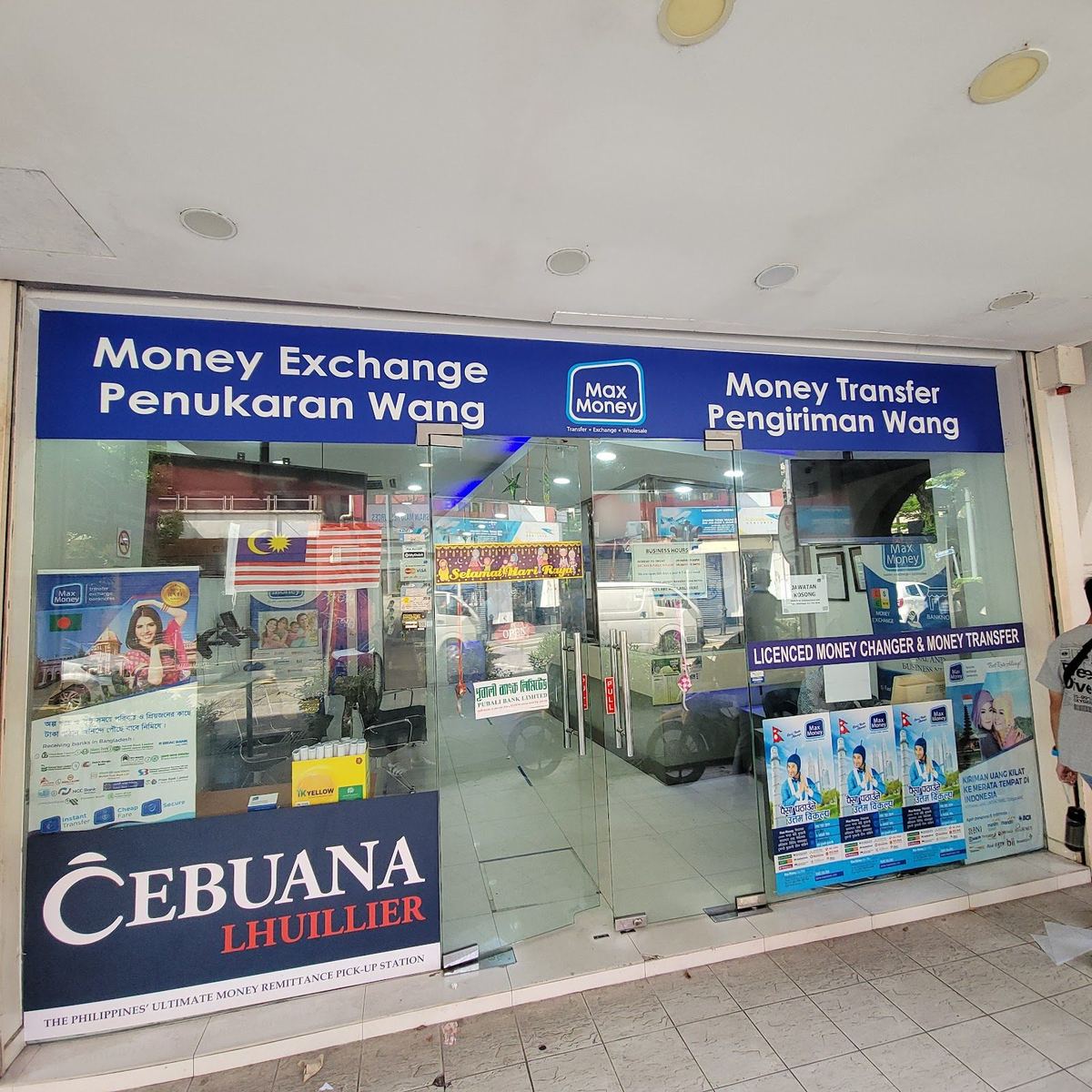 MaxMoney money exchange shopfront on Lebuh Pudu, Kuala Lumpur city centre