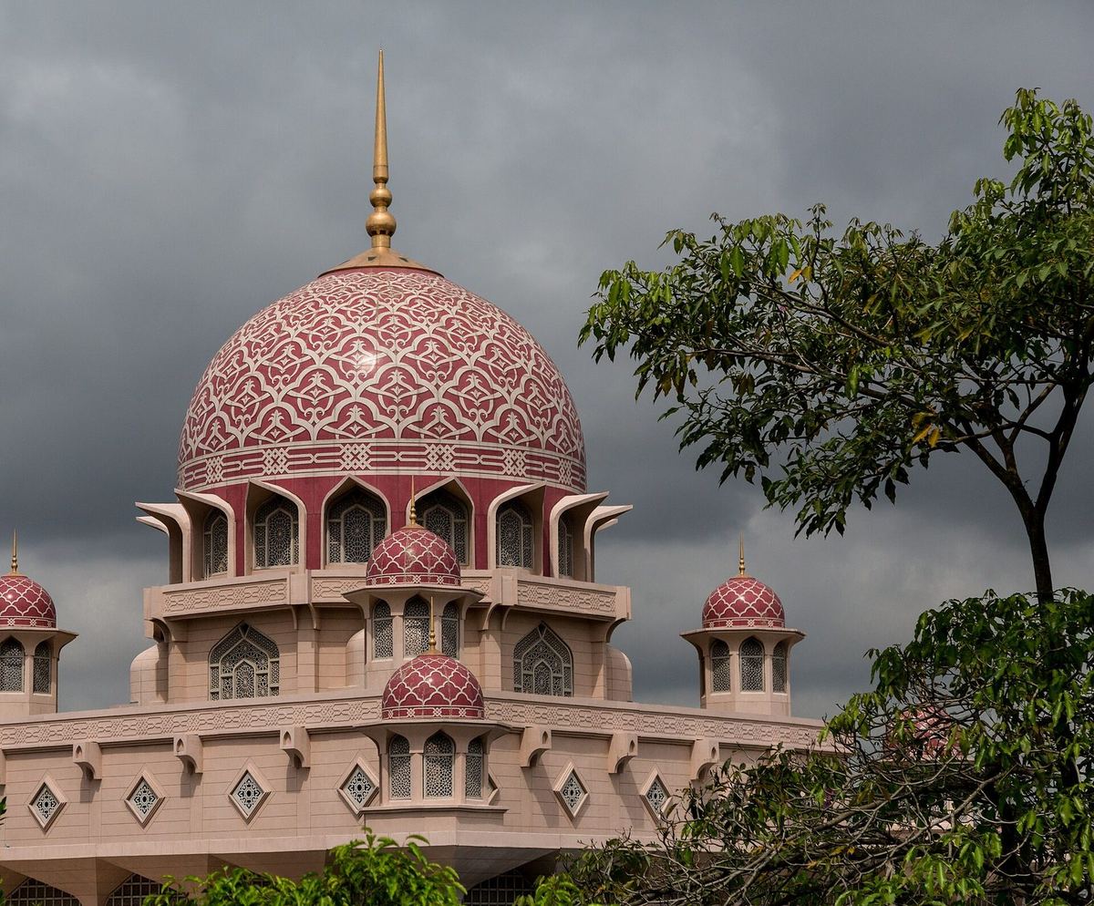 Pink granite dome of Masjid Putra (Putra Mosque) in Putrajaya near Kuala Lumpur