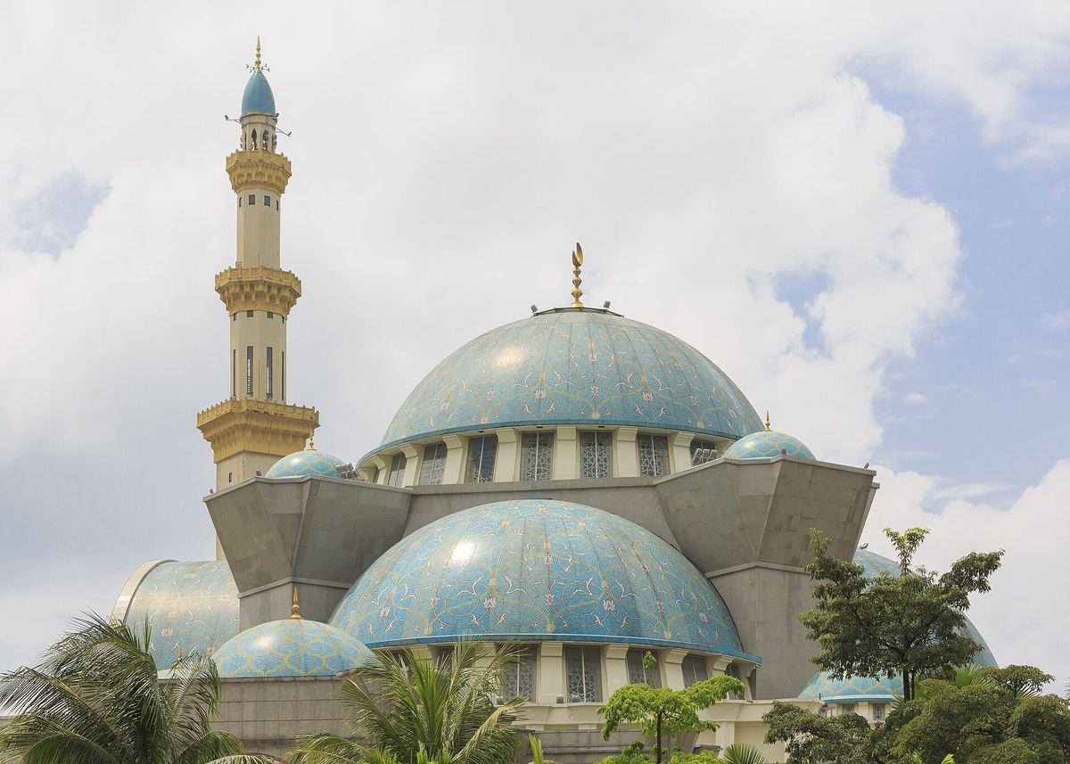 Blue domes and minaret of Masjid Wilayah Persekutuan (Federal Territory Mosque), Kuala Lumpur