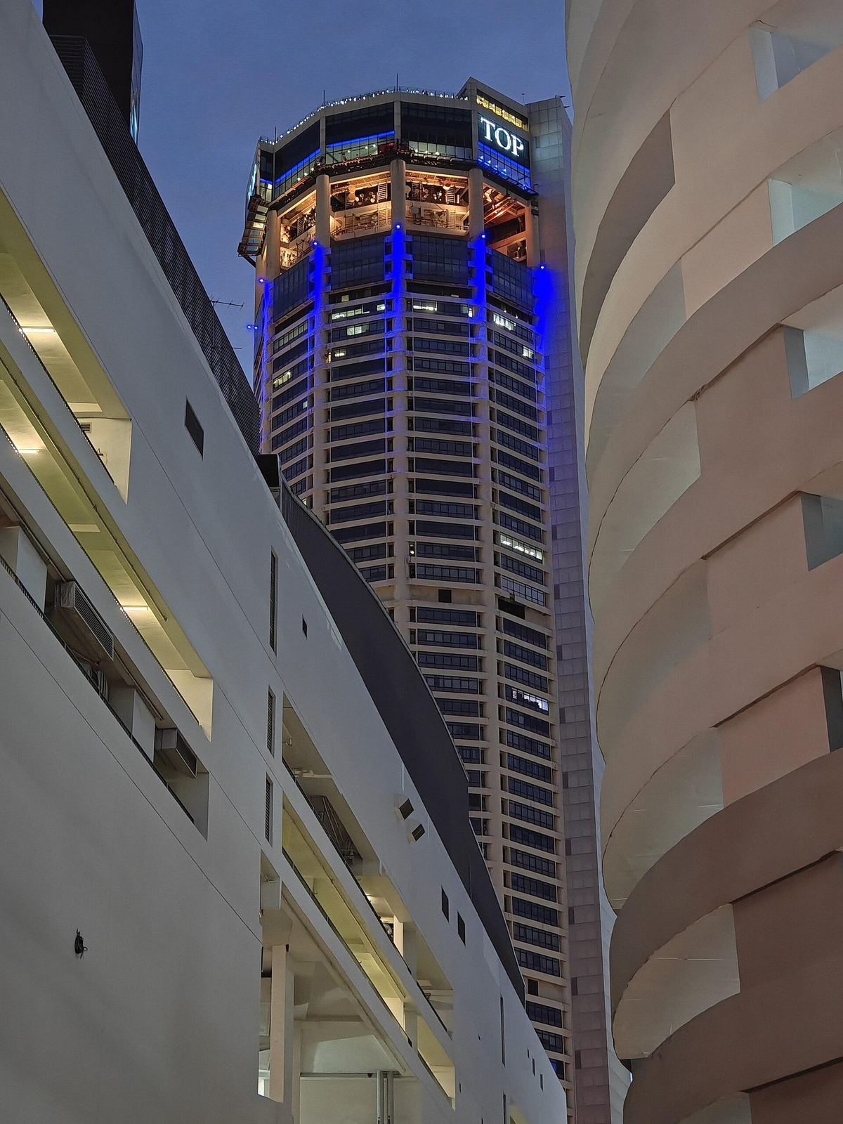 KOMTAR tower and podium at dusk, George Town, Penang, home to Merchantrade KOMTAR
