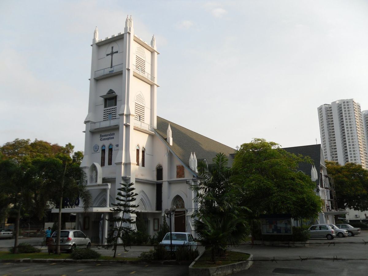 Bell tower and nave of the Church of the Immaculate Conception on Jalan Burma, Pulau Tikus, Penang