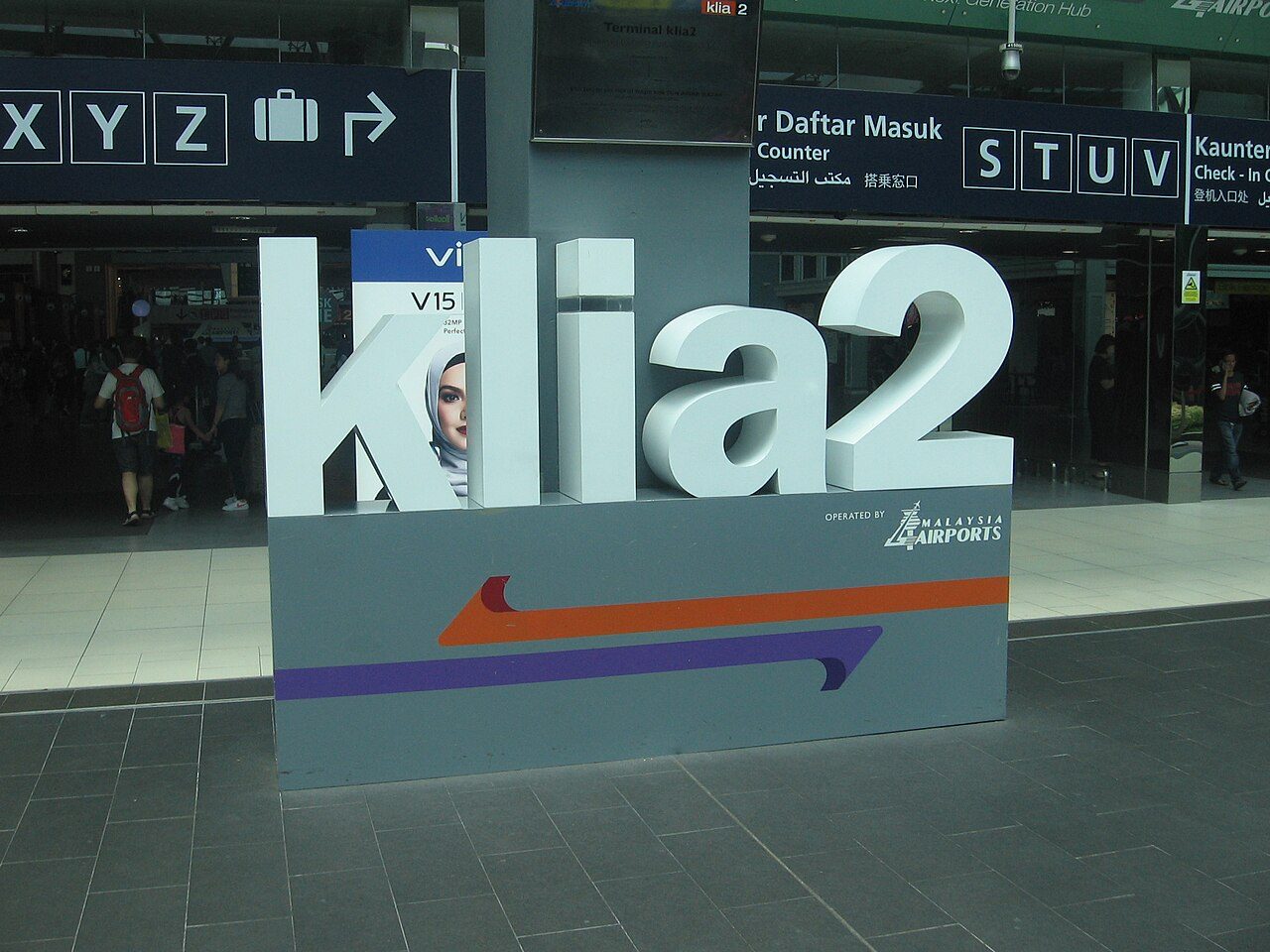 The large klia2 lettering outside the check-in hall at klia2 in Sepang