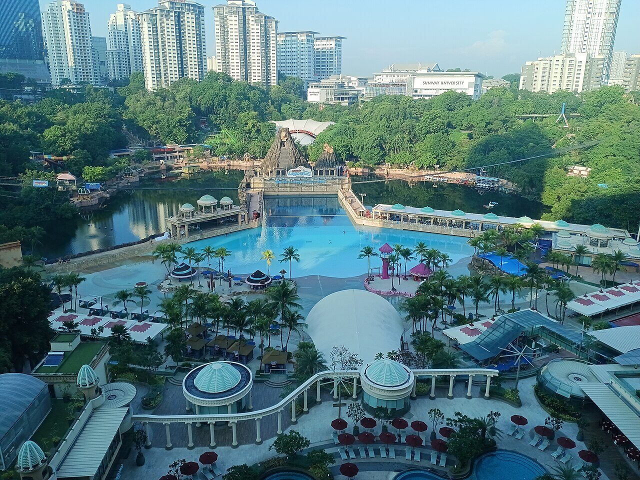 Selangor hotels in Bandar Sunway: the Sunway Resort Hotel pool deck in front of the Sunway Lagoon wave pool and theme park