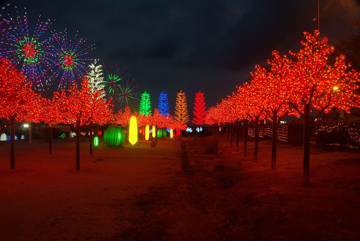 Red LED trees and coloured light sculptures at i-City, Shah Alam, after dark