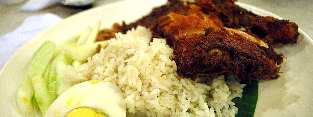 Nasi lemak with fried chicken, a signature plate at one of the best restaurants in Selangor, Village Park in Petaling Jaya