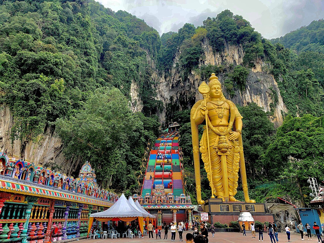 The rainbow-painted stairs up to the Temple Cave at Batu Caves