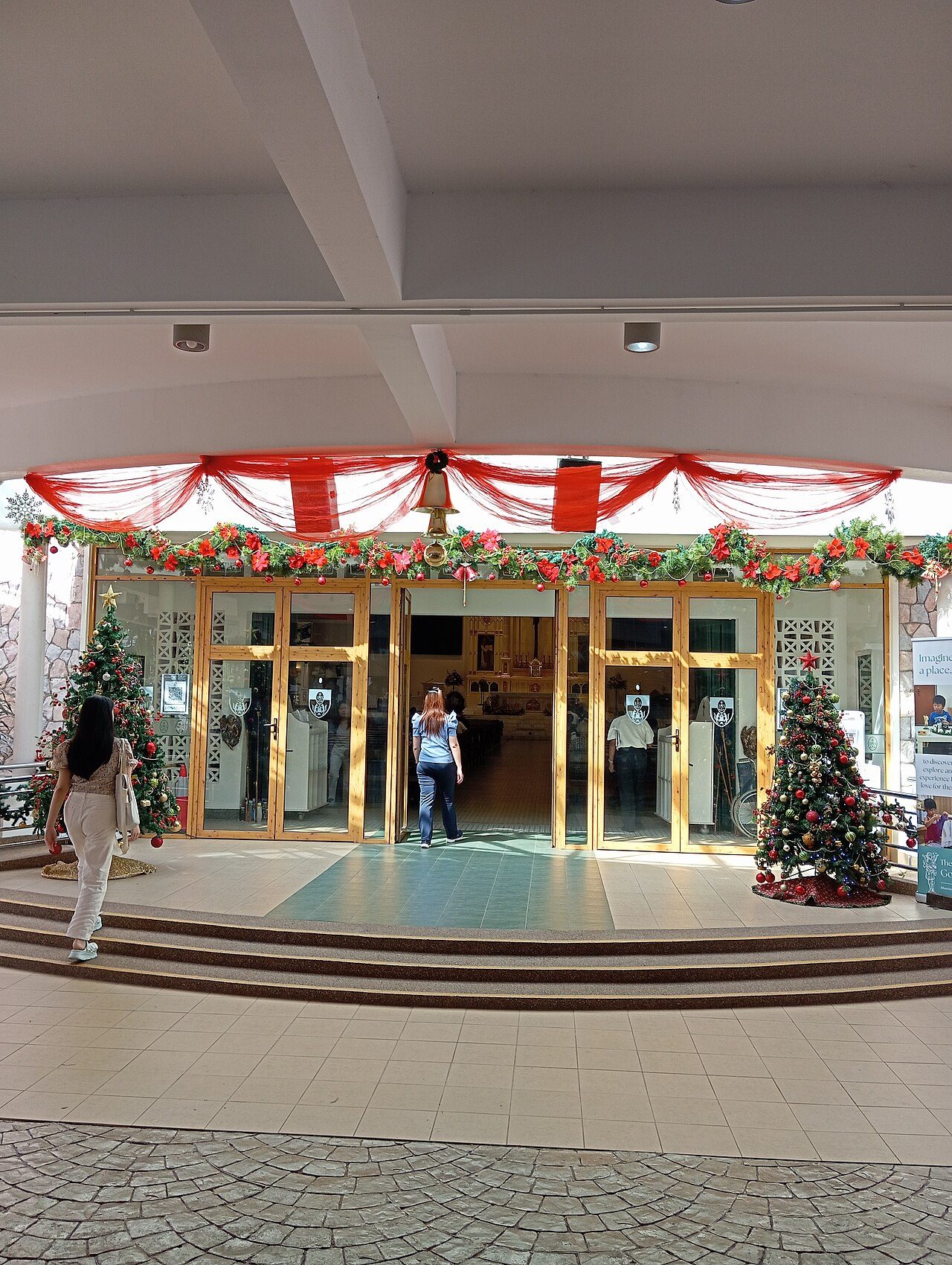 The decorated front entrance of St Francis Xavier's Church in Petaling Jaya during Advent