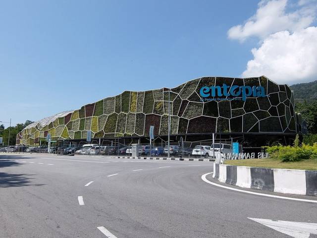 Plant-covered facade of Entopia butterfly and insect centre, Teluk Bahang, Penang