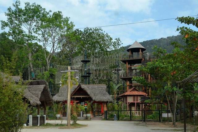 Treetop rope course and timber towers at ESCAPE adventure park, Teluk Bahang, Penang