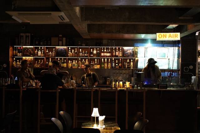 Bar counter at Kool Kongsi vinyl cocktail bar, Jalan Argyll, George Town, Penang