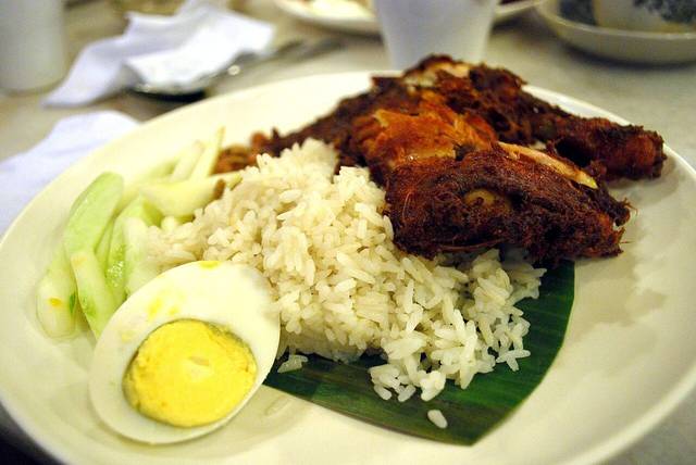 Nasi lemak with fried chicken, the signature dish at Village Park Restaurant in Damansara Utama, Petaling Jaya